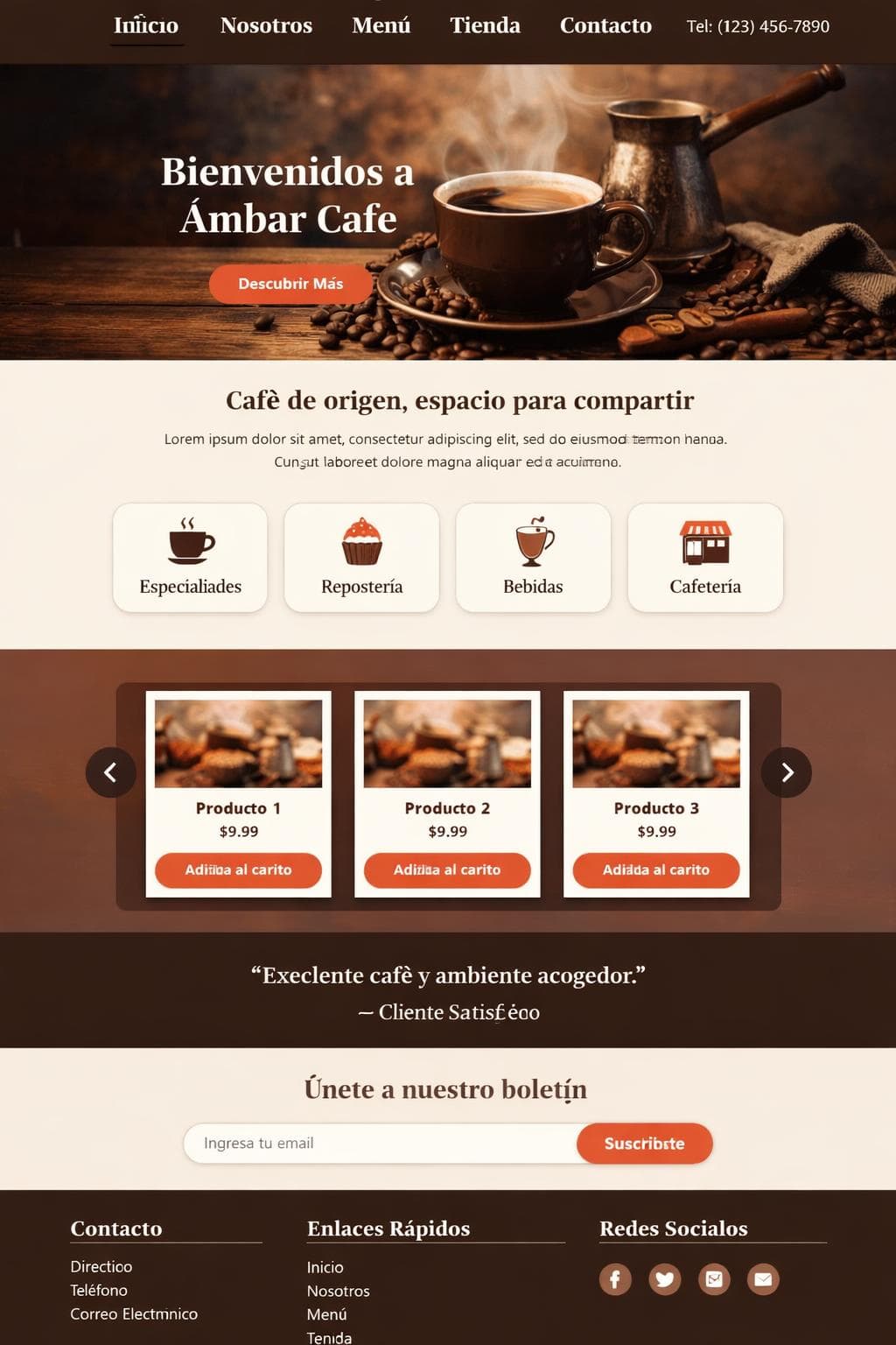 Ámbar Café — vista previa del theme