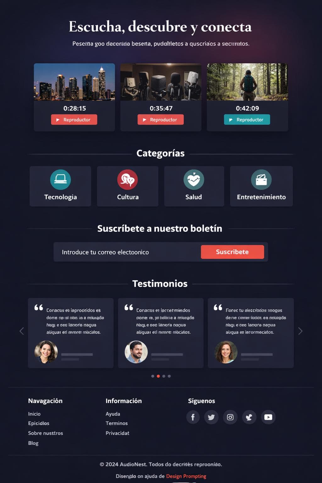 AudioNest — vista previa del theme
