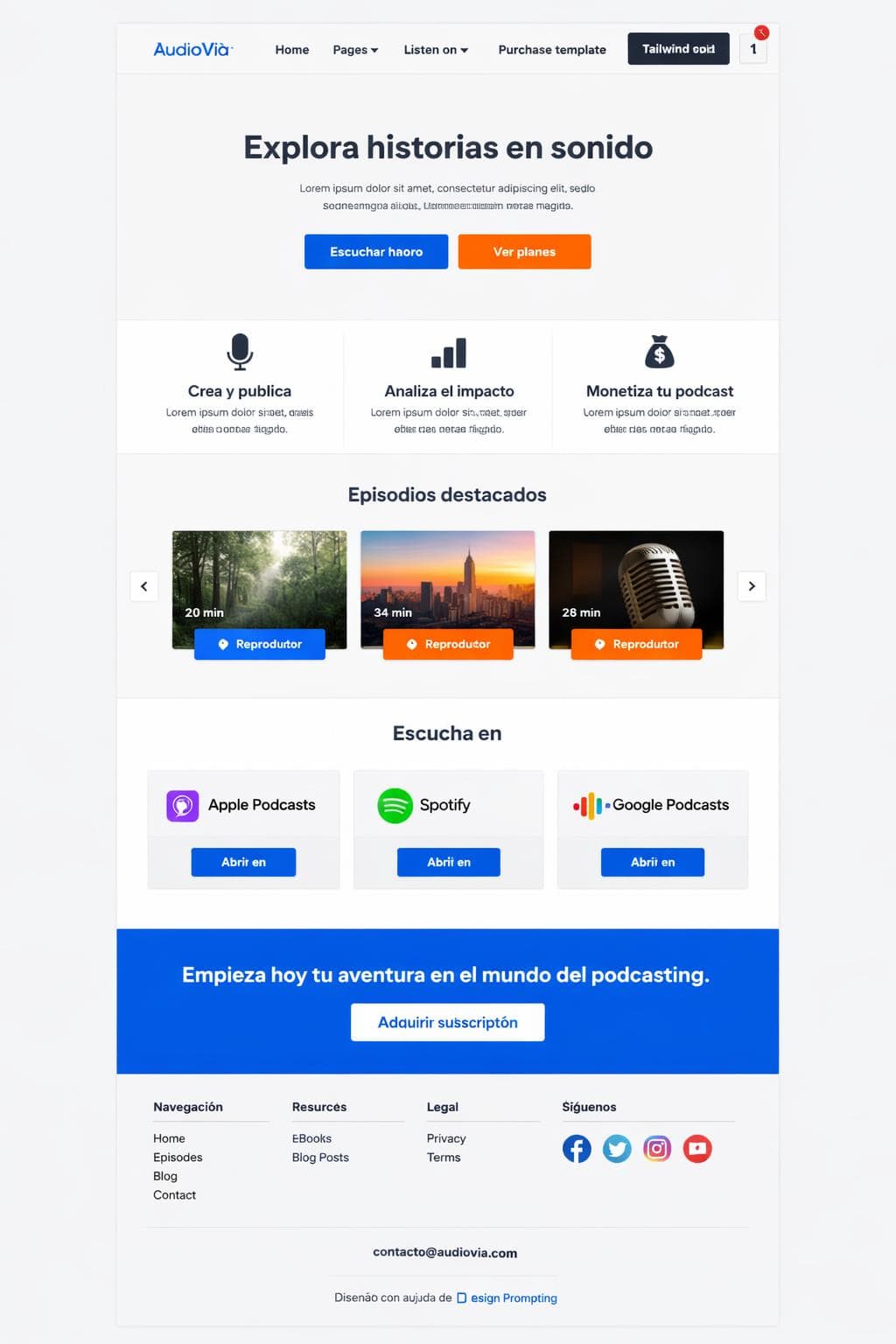 AudioVía — vista previa del theme