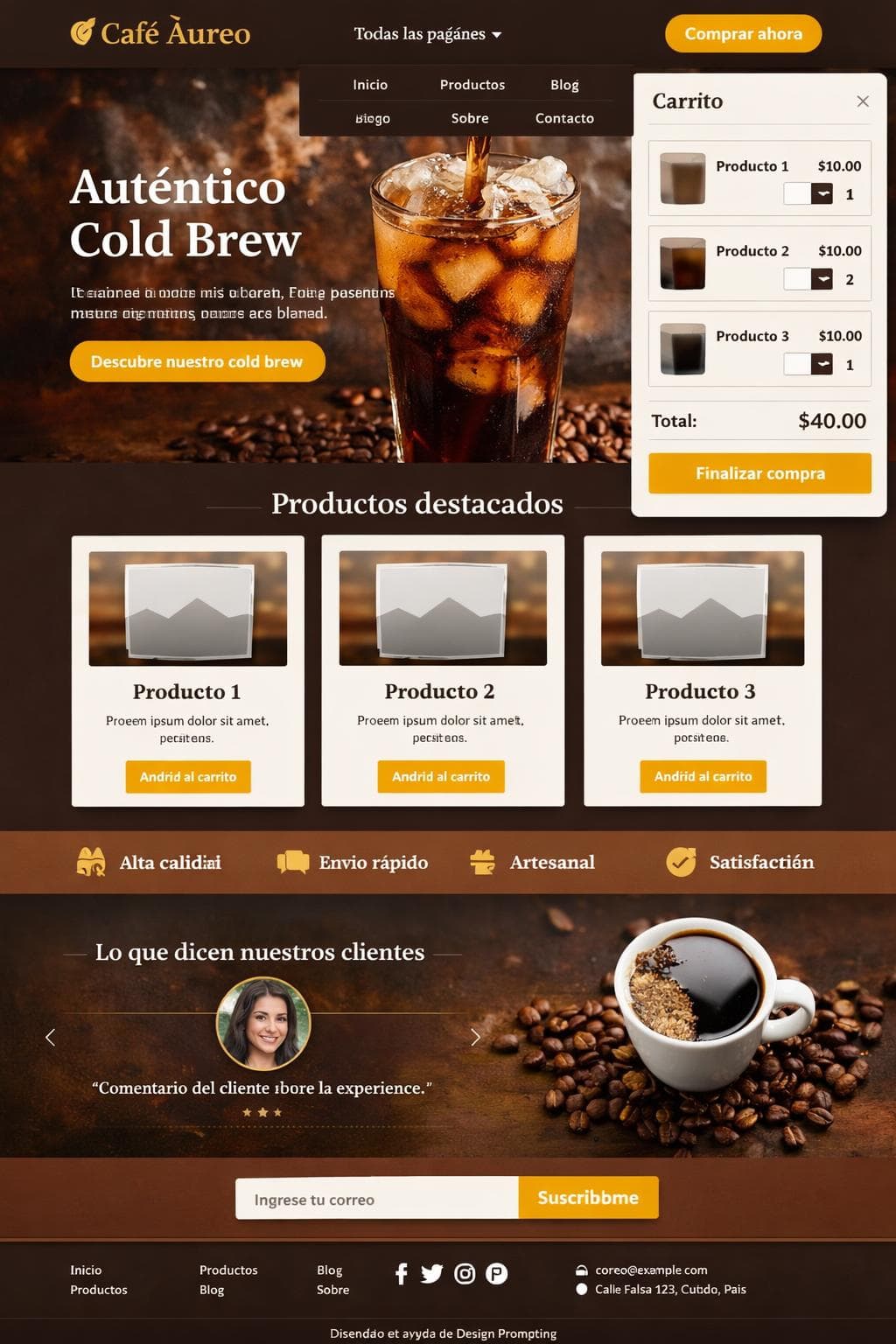 Café Áureo — vista previa del theme