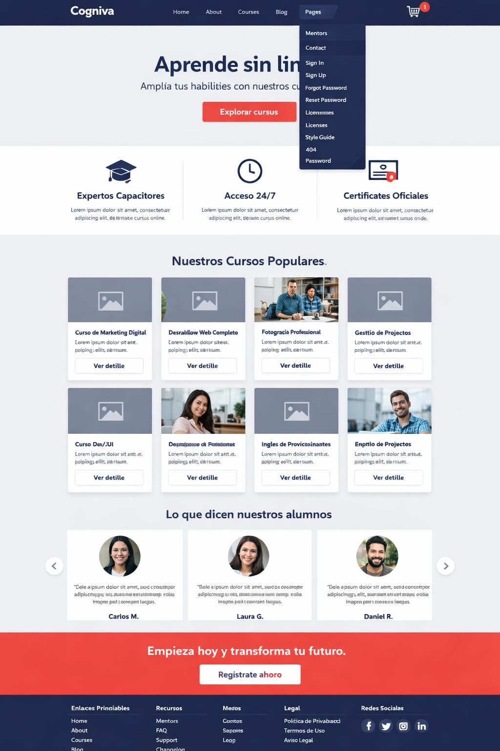 Cogniva Cursos — vista previa del theme