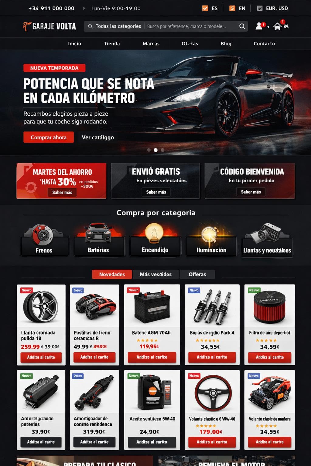 Garaje Volta — vista previa del theme