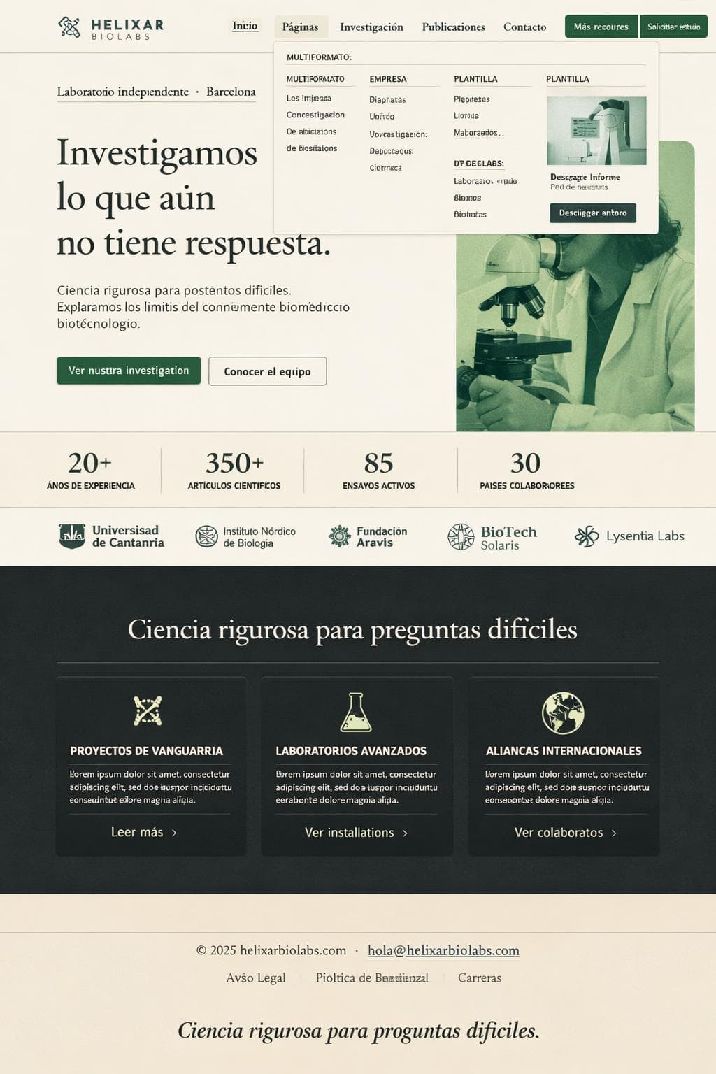 Helixar Biolabs — vista previa del theme