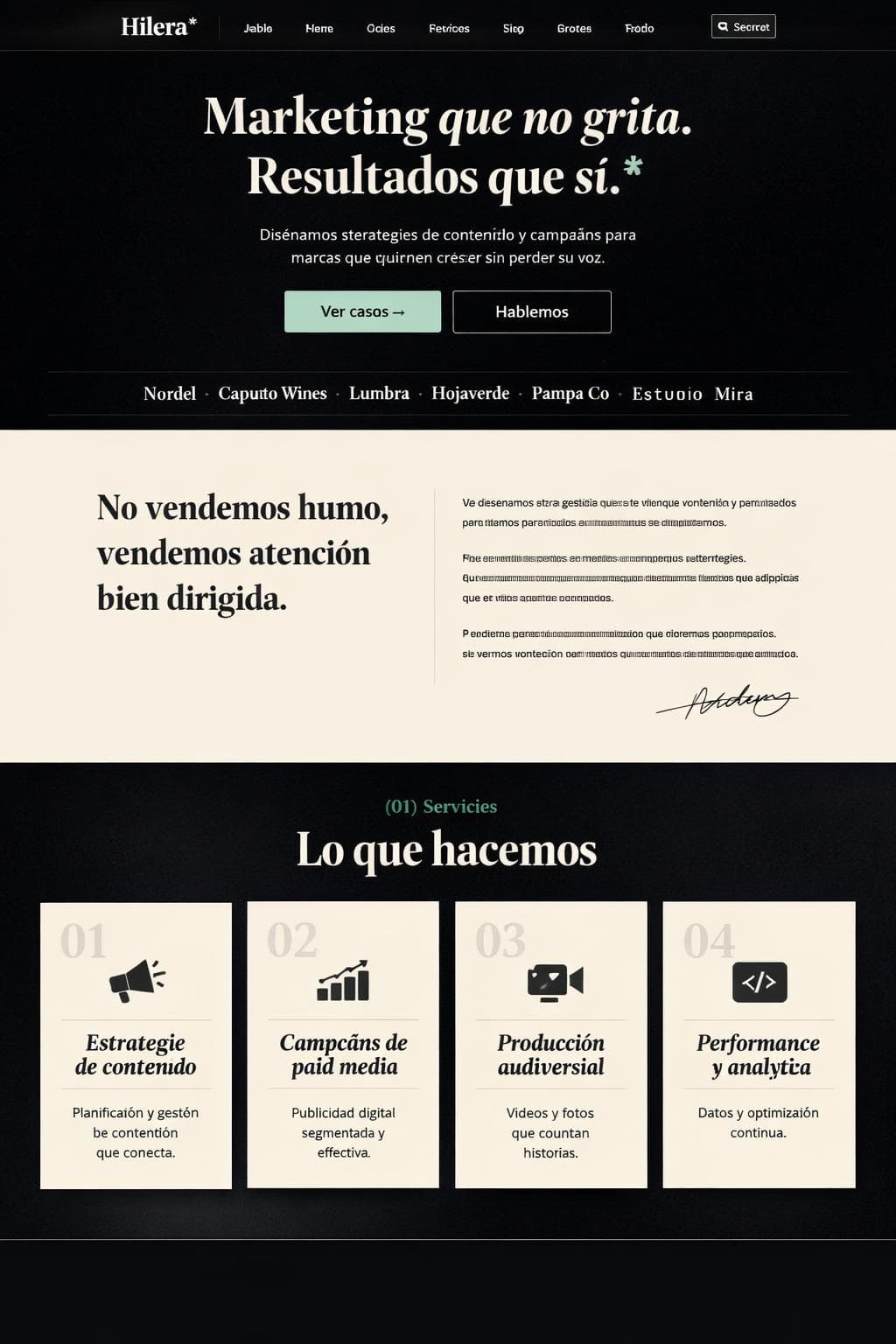 Hilera Studio — vista previa del theme