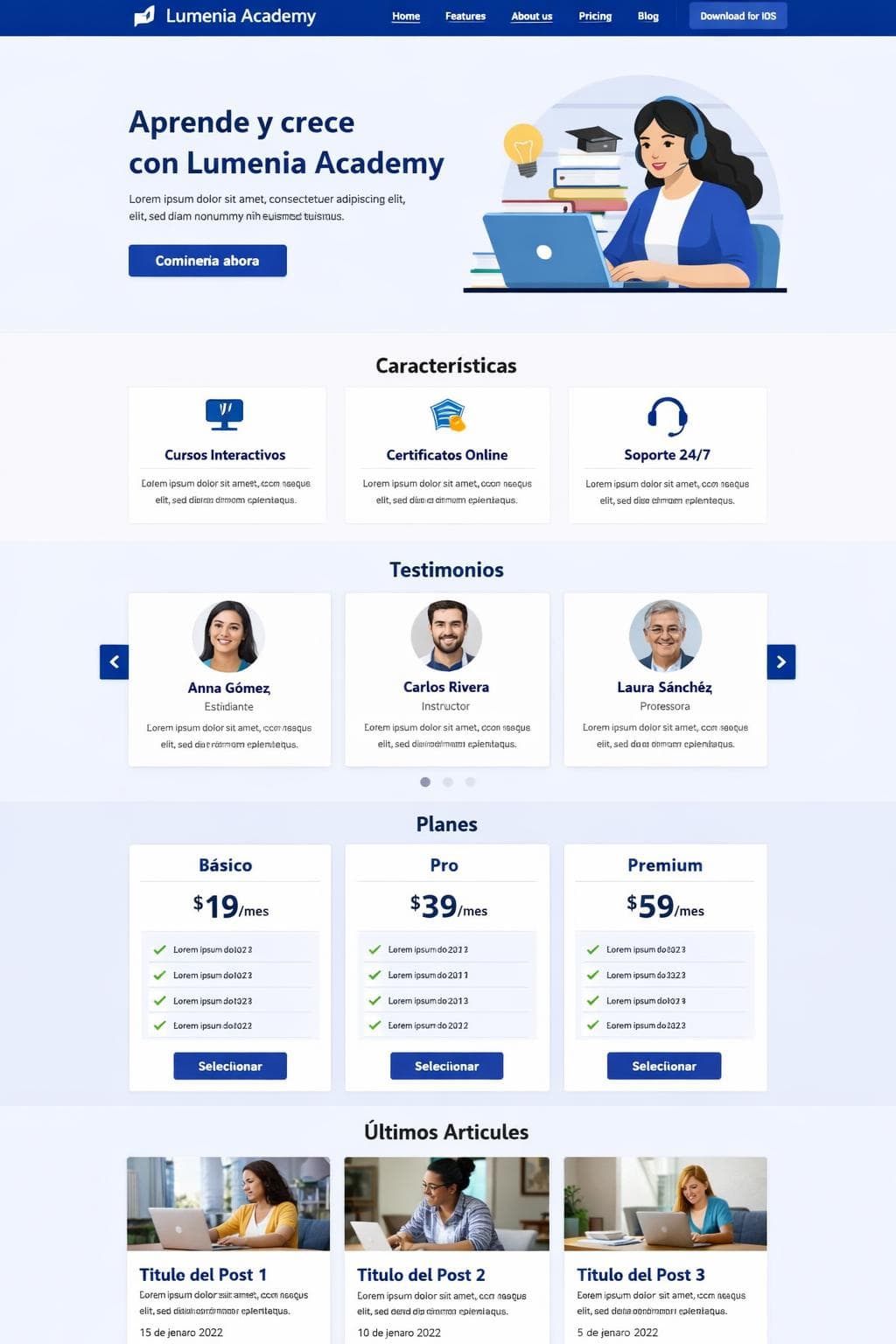 Lumenia Academy &mdash; vista previa del theme