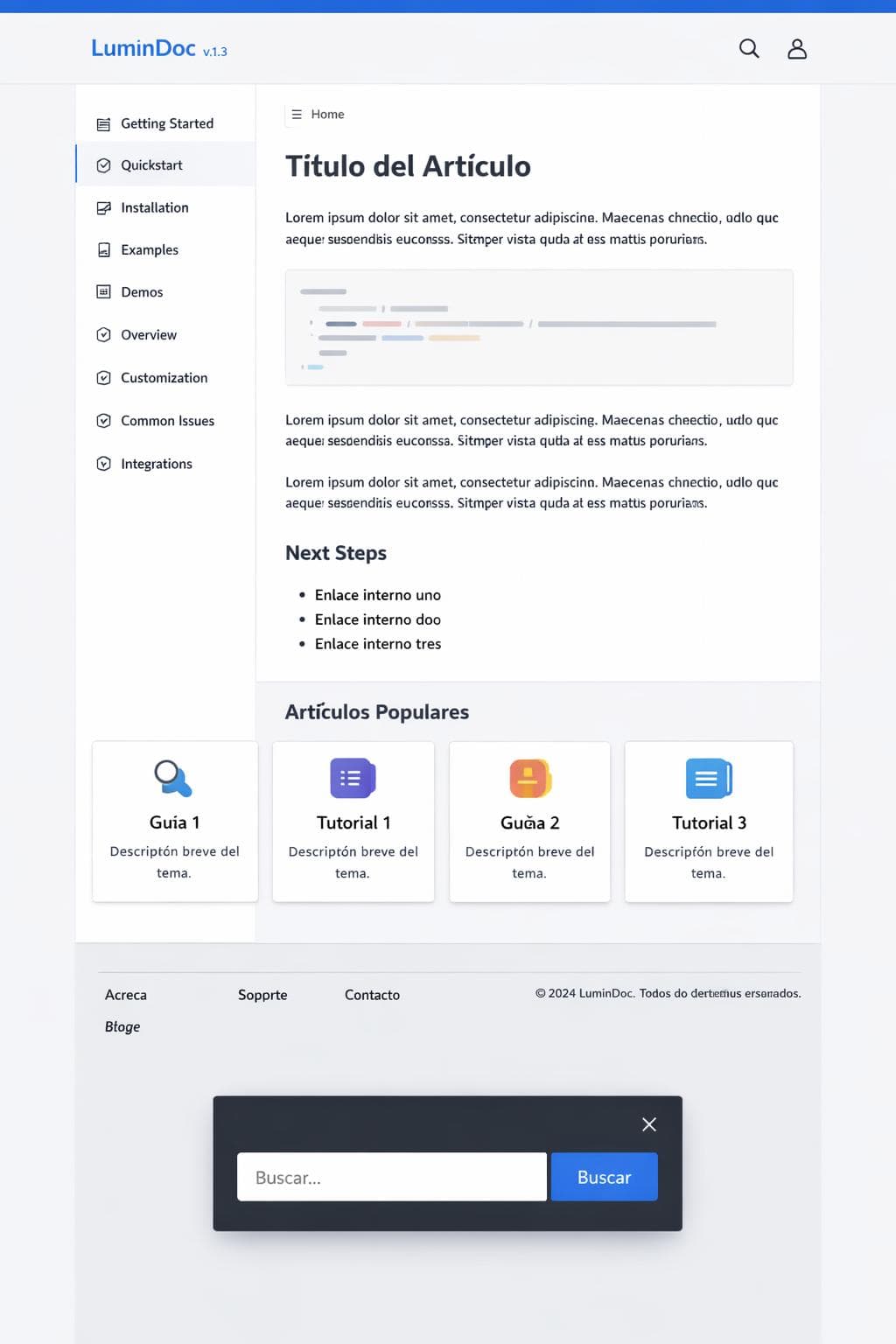 LuminDoc — vista previa del theme