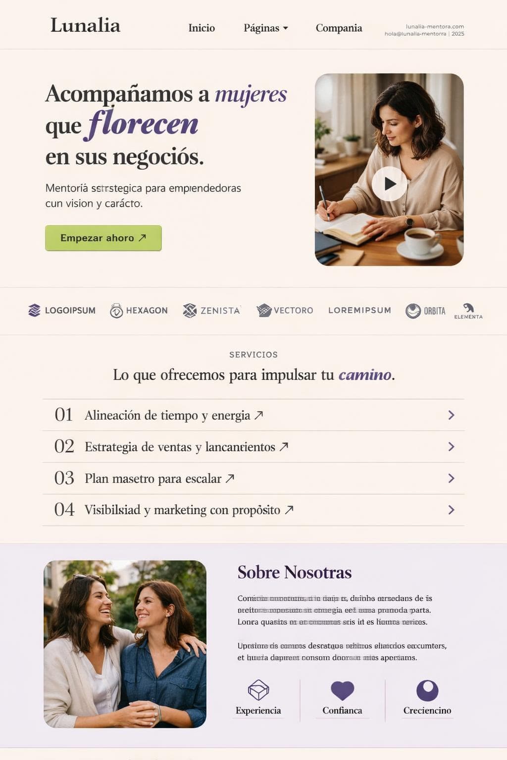 Lunalia Mentora — vista previa del theme