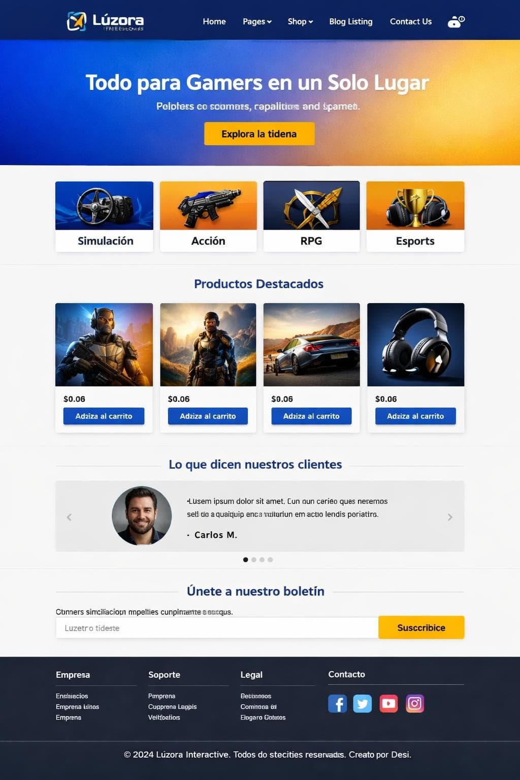 Lúzora Interactive — vista previa del theme