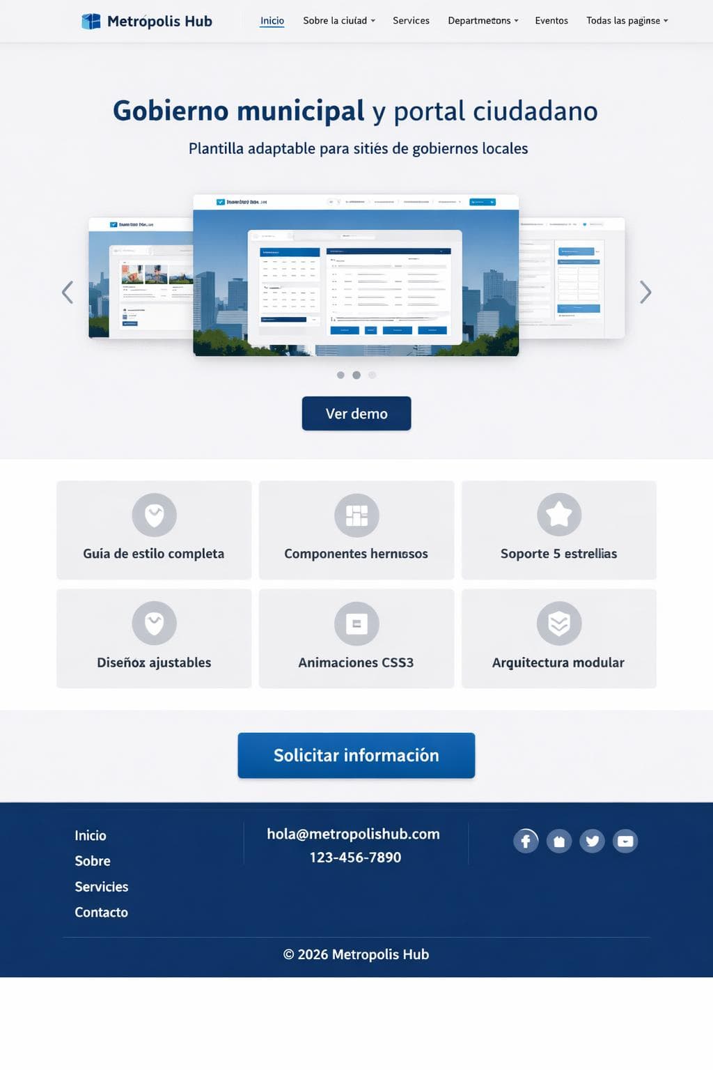 Metr&oacute;polis Hub &mdash; vista previa del theme
