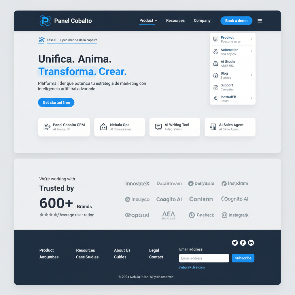 Panel Cobalto — vista previa del theme