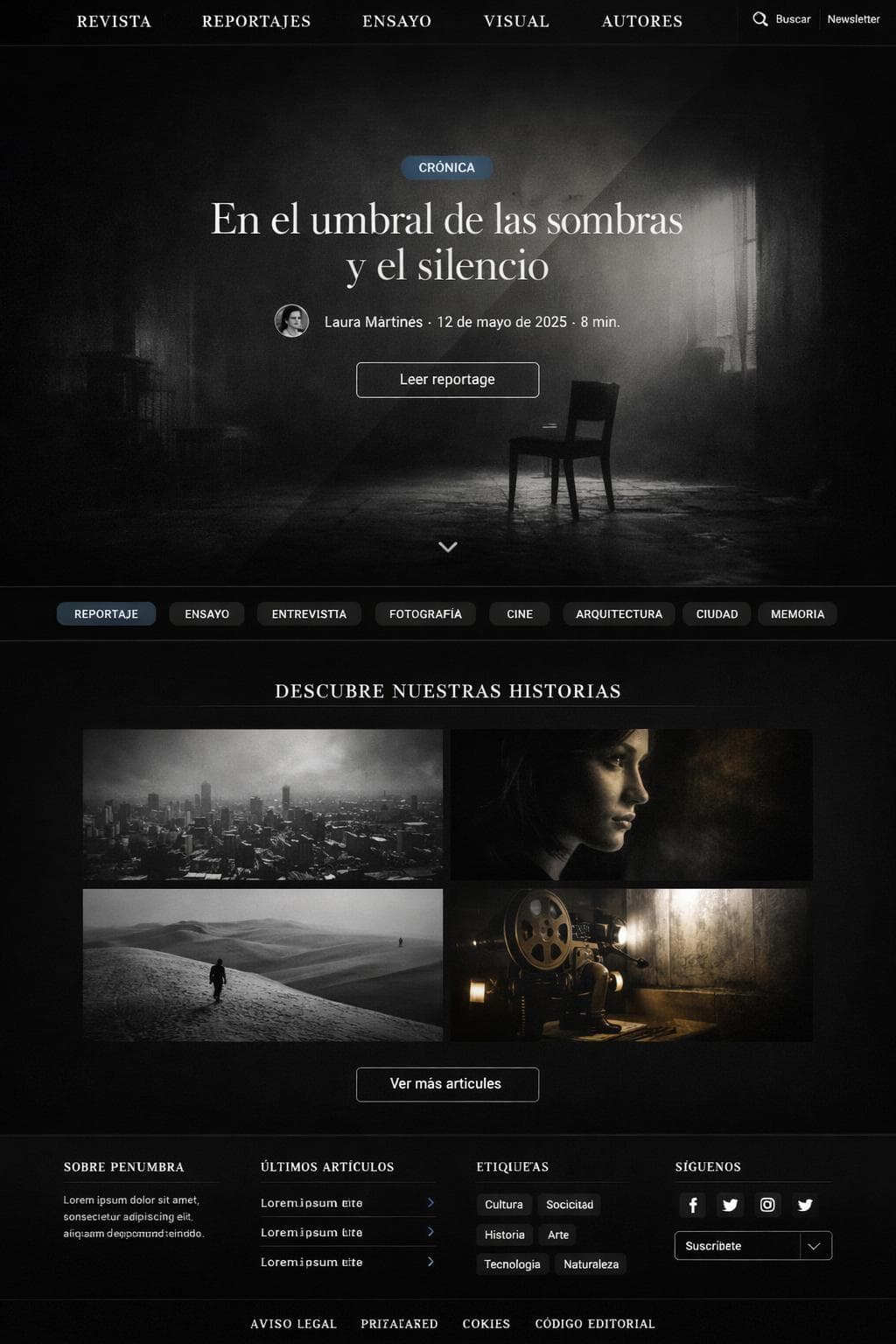 Penumbra Editorial — vista previa del theme