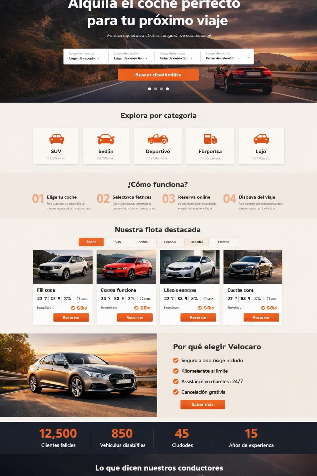 Velocaro Rentals — vista previa del theme
